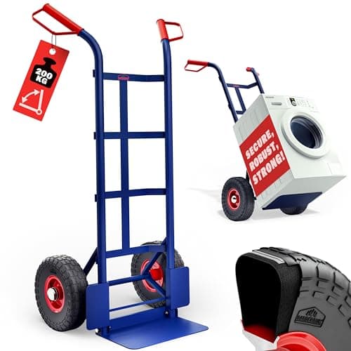 Image of GARDEBRUK Folding Sack Truck, 200 kg, Pneumatic Tyres, Steel Transport Trolley, Handtruck, Transport Trolley, Blue