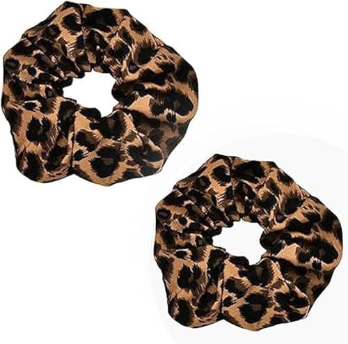 Image of 2PCS Leopard Print Scrunchie Set, Soft Thick Hair Ropes Bands, Ponytail Holders for Daily Use and Special Occasions, for Girls and Ladies (Brown)