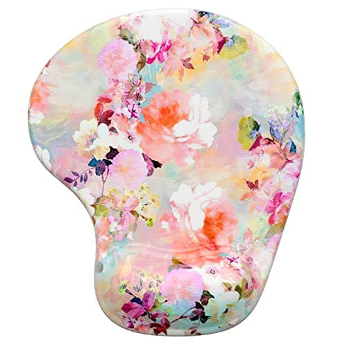 Image of Hsurbtra Ergonomic Mouse Pad with Wrist Rest Support, Gel Mouse Pads with Non-Slip PU Base, Pain Relief Memory Foam Mousepad, Cute Mouse Pad for Laptop PC, Office Supplies Decro, Pink Flower