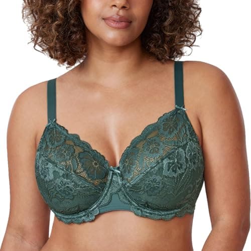 Image of DELIMIRA Women's Full Coverage Non-Foam Floral Lace Plus Size Underwired Bra Midnight Emerald 38D
