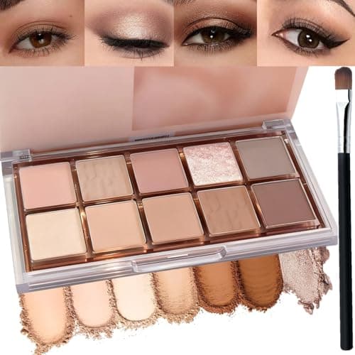 Image of 10-Color Korean Eyeshadow Palette in Earthy Brown Tones – Matte, Shimmer & Glitter Finishes – Long-Lasting Cool Toned Smokey Eye Makeup Set for Older Women, Beauty Cosmetics Kit with Brush