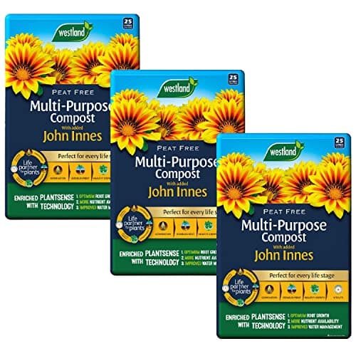 Image of Westland Multi-Purpose Garden Compost - Peat Free Multi Purpose Compost Soil with John Innes, 3 x 25L Bags with Topline Card for Indoor & Outdoor Plants, Growing Vegetables.