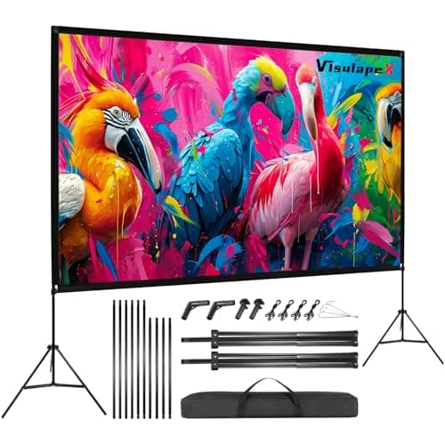 Image of VISULAPEX No Wrinkles 100 Inch Projector Screen - Super Stable with Dual Tripods, Strong Stands, Portable Design for Indoor/Outdoor, 16:9, 4K - Perfect for Camping, Parties, and Home Theater