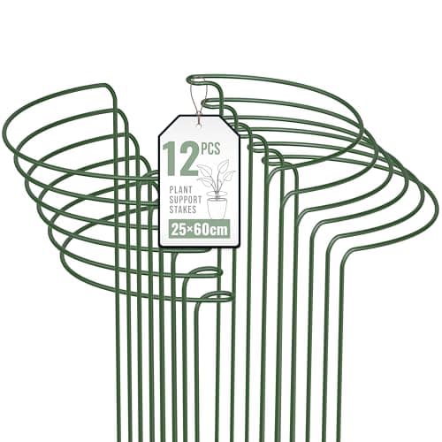 Image of Vivo Technologies 12 Pack Plant Support Stakes 25×60cm,Metal Plant Supports Ring Cage for Garden Sturdy Half Round Garden Plant Supports for Vegetable, Tomatoes, Peony, Roses, Lavender, Flowers