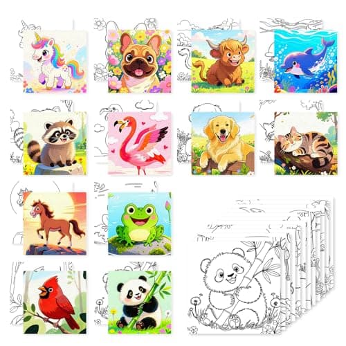 Image of BNG 12 Packs Animal Pre Drawn Canvas to Paint, Pre Printed Canvas for Painting, Pre Stretched Canvas Outline Painting Boards for Beginners, Students, Party Favors (4 * 4in)