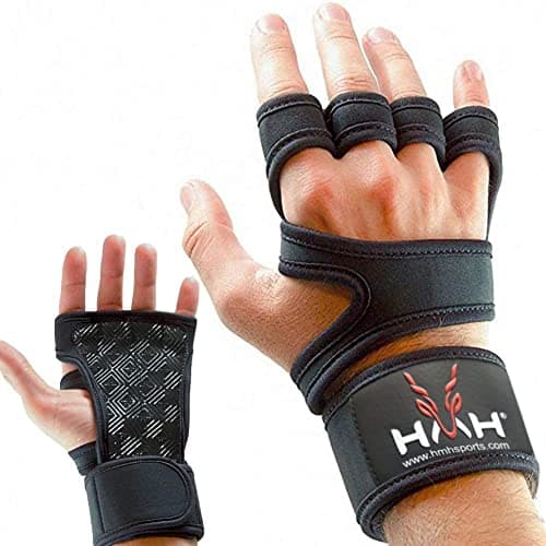 Image of HMH Sports Gym Gloves Weight lifting Gloves for Men Women Wrist Support Padded Extra Grip Palm Protection Exercise Fitness Workout Gloves, Hanging, Pull ups, Breathable (M, With Wrist Band)