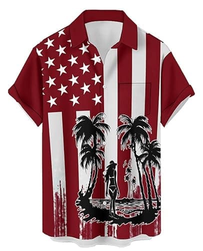 Image of Hodaweisolp Men's Casual Short Sleeve Button Down Bowling Summer Loose Hawaiian Beach Shirts, Z54 Red Palm Tree, Medium