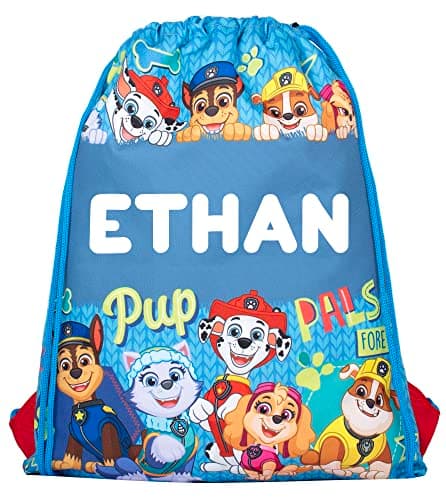 Image of Paw Patrol Skye Personalised Drawstring Bag PE Bag - Kids School Bag - Personalised Name - Swimming Bag (Blue)