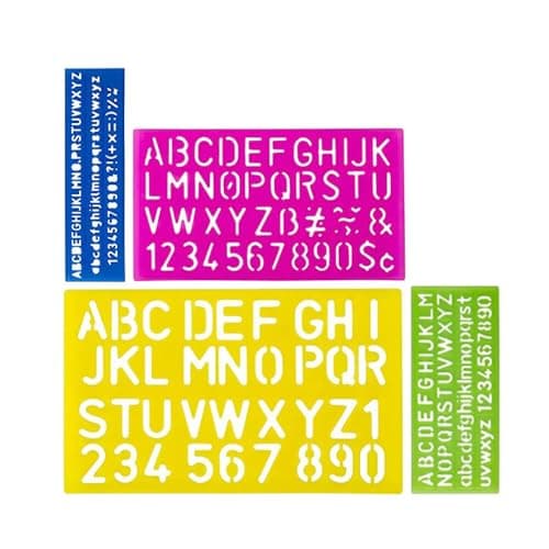 Image of Belegao 4 PCS Letter Stencils Set, Plastic Alphabet Number Stencils Template Rulers Assorted Colors Sizes Lettering Guides Set for Adults Kids Drawing Painting Learning DIY, Random Colors