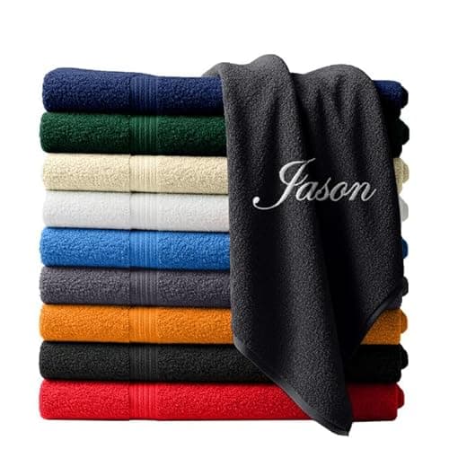 Image of Stars and Stripes Personalised Name Logo Towel – Custom Embroidered Text Logo Bath Hand Face Towels – Bathroom Gym Salon Spa Hotel (Black, Face Towel)