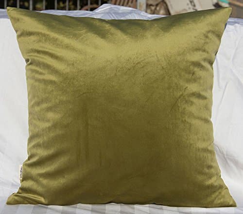 Image of TangDepot Solid Velvet Throw Pillow Cover/Euro Sham/Cushion Sham, Super Luxury Soft Pillow Cases, Many Color & Size Options - (18"x18", Olive Green)