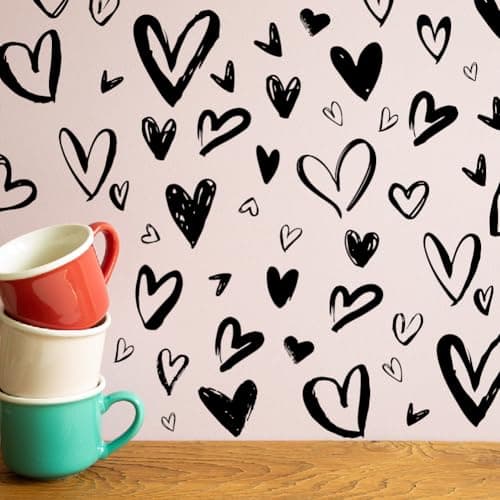 Image of SUPERDANT 5PCS Simple Heart Shape Wall Stickers Black and White Love PVC Waterproof Wall Decals Self-Adhesive Sticker Set Decoration for Living Room Bedroom Lounge Apartment Hotel Home