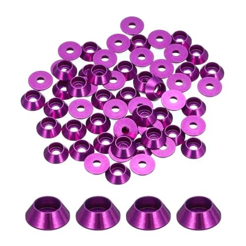 Image of sourcing map M3 Cone Cup Washers,Anodized Aluminum Gaskets Cup Head Washer Gasket for Screw RC/FPV/PC/Drone/Mechanical Accessories Model Parts, Pack of 60 (Purple)