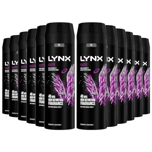 Image of Lynx XL Excite Body Spray Deodorant for Men 200ml Pack of 12, 48H Odour Protection Bodyspray Aerosol, Long Lasting Masculine Fragrance, Lynx Deodorant Mens Daily Freshness