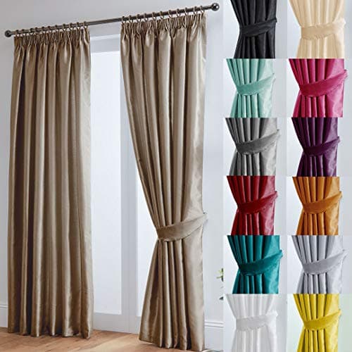 Image of John Aird Luxury Faux Silk Fully Lined Pencil Pleat Curtains With Matching Tie Backs (Mocha, 229cm Width x 229cm Drop (90"x 90")