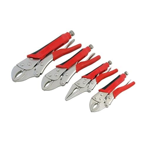 Image of Neilsen CT1438 4pc Locking Plier Grip Wrench Set - Curved Jaw | Sizes: 140mm, 185mm, 220mm | Long Nose 175mm | Quick Release Lever | Thumb Screw Adjustment for Gripping and Clamping