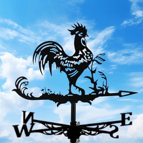 Image of Metal Weather Vane - Durable Stainless Steel Weather Vane Metal Wind Spinners for Outdoor Decor, Weathervane with Easy Install for Gardens and Sheds, Garden Spinners, Garden Decor, Rooster