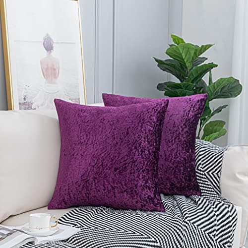 Image of ROOEE Crushed Velvet Cushion Covers Pack of 2 Color - Purple Size - 43 cm x 43 cm