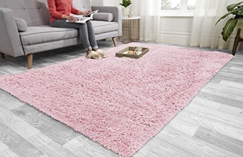 Image of Super Soft FLUFFY Shaggy Rug Anti-Slip Carpet Mat Living Room Large Area Rugs Modern Floor Bedroom Extra Large Size Non Shedding (Pink, 120cm x 170cm (4ft x 5.6ft))