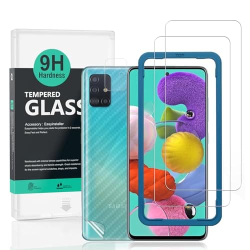 Image of Ibywind Tempered Glass Protection for Samsung Galaxy A51, with Tempered Glass Protector for Rear Camera, Carbon Fibre Effect Rear Protection, with Easy Installation Kit