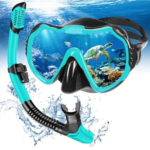 Image of Snorkel Set Adults, Scuba Snorkelling Packages with Anti-Fog Panoramic View Swimming Goggles,Dry Snorkel Set Suitable for Snorkeling Diving Swimming (Green)