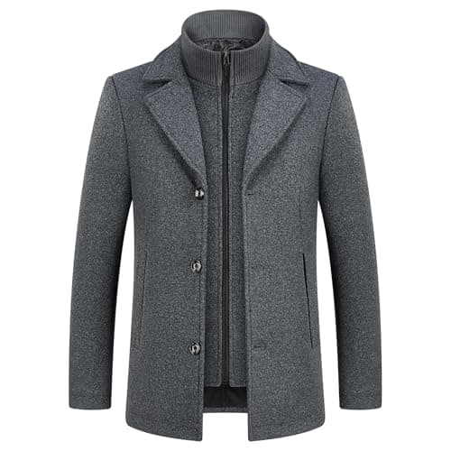 Image of KUDMOL Men's Winter Wool Coat with Removable Cotton Gilet 2-in-1 Winter Warm Casual Peacoat(Grey,XL)