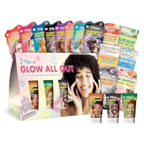 Image of 7th Heaven Glow All Out 17-Piece Skincare Gift Set - Includes Tube, Mud, Cream, Sheet and Peel Off Face Masks