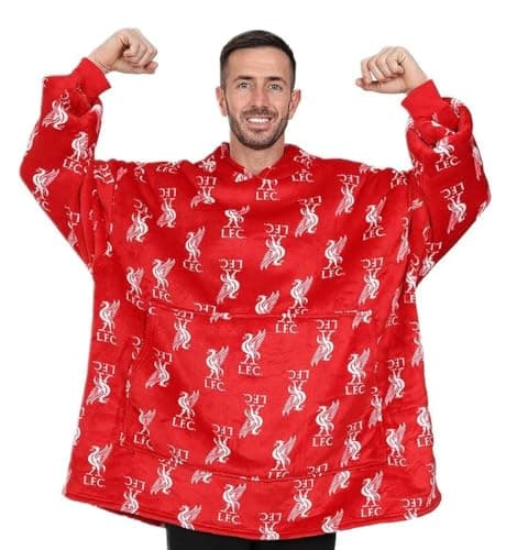 Image of Liverpool Football Club Mens Fully Lined Luxury Fleece Hoodie, Oversized Fleece Blanket Hoody Red