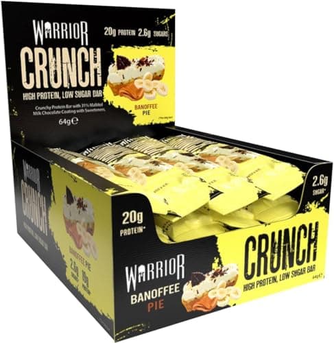 Image of Warrior Crunch Protein Bars, Banoffee Pie 12 x 64g – High Protein Snacks (20g), Low Sugar, Low Calorie Snack Bar, Guilt-Free On-the-Go Treats, Multipack Diet Bars for Weight Loss