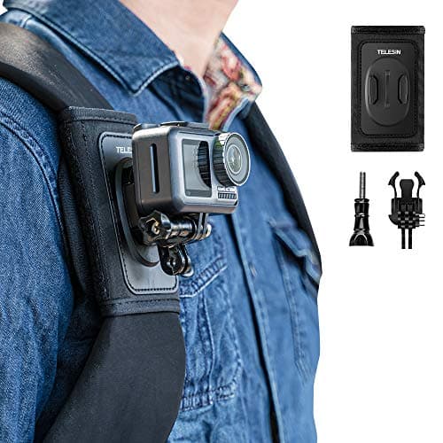 Image of TELESIN Backpack Shoulder Strap Mount for GoPro Hero Series DJI Insta360 Action Camera Accessories, Strap Mount with Adjustable Shoulder Pads and J-Hooks, Strap Clip Holder Attachment