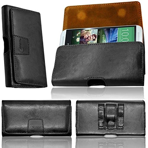 Image of HTC Desire 510 Gorilla Tech® Hand Made Luxury Designer Leather Case Holster Belp Pouch Securely Attaching To Your Belt with Two Loops And One Clip, Strong Twin Magnet Flip Safe Secure And Stylish Real Stitching And Soft Microfiber Interior Cover - Colour Black