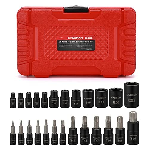 Image of CASOMAN 25 Piece Torx Bit Socket Set, 13 Star Socket Bits (T8-T60) & 12 Female E-Torx Sockets (E4-E22)