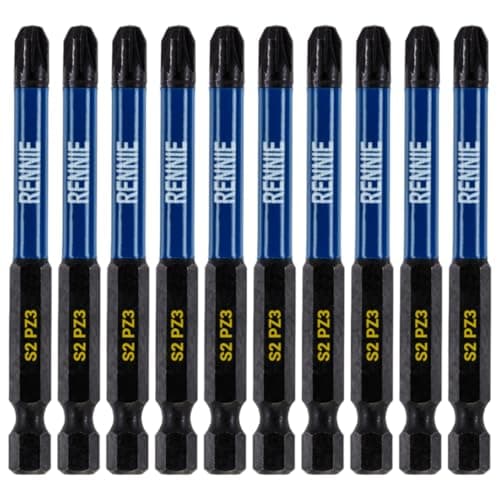 Image of 10 x Rennie Tools 75mm Long PZ3 Impact Screwdriver Driver Bits Set. Heavy Duty PoziDriv POZI No.3 Magnetic Screwdriver Bit Set. PZ3 Impact Driver Bits Pozidrive Screw Accessories.