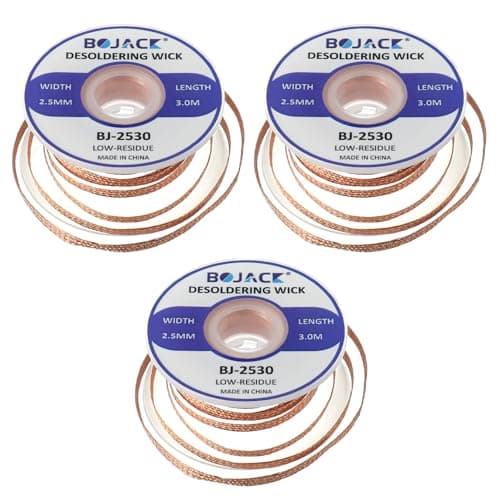 Image of BOJACK Desoldering Braided Wire Pure Copper-Tin 2.5MM × 3.0M No-Clean Solder Welding Ribbon Wick Remove Solder Cleaning or Repair Accessories for Disassemble Electronic Components (3 pcs)
