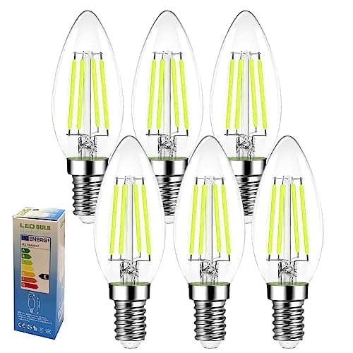 Image of Golopatop C35 E14 LED Filament Candle Light Bulbs, 4W 6500k Cool White E14 LED Light Bulb Daylight C35 SES Small Edison Screw Bulbs, 40W Equivalent, Non Dimmable,Pack of 6