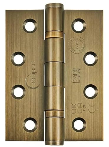 Image of Eclipse Stainless Steel Ball Bearing Door Hinges, 4 Inch 102mm, Grade 13, Fire Rated, One Pair & Screws (Antique Brass)