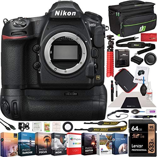 Image of Nikon D850 FX-Format Full Frame Digital SLR DSLR WiFi 4K Camera Body + Battery Grip Power Bundle with Deco Gear Photography Case Bag + 64GB Card + Compact Tripod + Software & Accessories