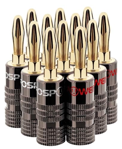 Image of FosPower Banana Plugs 6 Pairs / 12 pcs, Closed Screw 24K Gold Plated Banana Speaker Plug Connectors for Speaker Wire, Wall Plate, Home Theater, Audio/Video Receiver, Amplifiers and Sound Systems