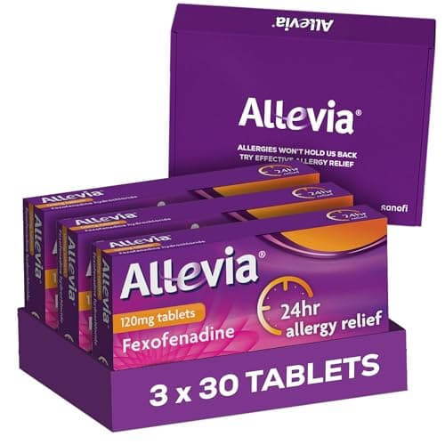 Image of Allevia 120mg Allergy Relief Tablets | 90 cts (3 Packs of 30 cts) | 120mg Fexofenadine | 24hr Relief Acts Within 1 Hour | Non-drowsy in Most People | Relieves Hayfever, Pet, Dust and Mould Allergies