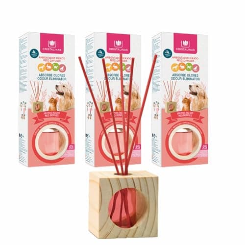 Image of CRISTALINAS Pet Odour Eliminating Reed Diffusers Red Berries Scent - 30ml Air Fresheners for Home - Lasts upto 4 weeks - Reed Diffusers for Home - Pack of 3