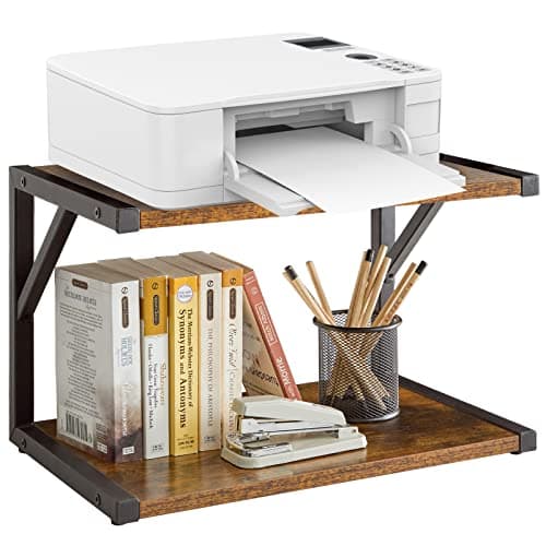 Image of IBUYKE 2-Tier Desktop Printer Stand Holder, Multi-Purpose Desk Organizer Storage Shelf, Book Shelf Printer Shelf for Fax Machine, Scanner, Files, Books, Microwave Oven,Rustic Brown TLJ004H