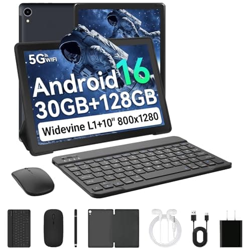 Image of Whitedeer Tablet Android 16, 10 inch Tablet 30GB RAM 128GB ROM/2TB, Android Tablets Octa-Core Processor, Tablet 10 inch with Pen and Keyboard, WiFi 6&Bluetooth 5.0丨6000mAh丨5MP+8MP, Widevine L1-Black