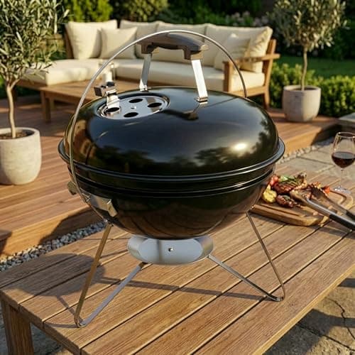 Image of Garden Vida Kansas Freestanding 16" BBQ Grill | Black | Chrome Plated | 45.5H x 40.5W x 40.5D cm | Space-Saving & Portable | Grill Meat, Fish & Vegetables at Home, Garden & Camping