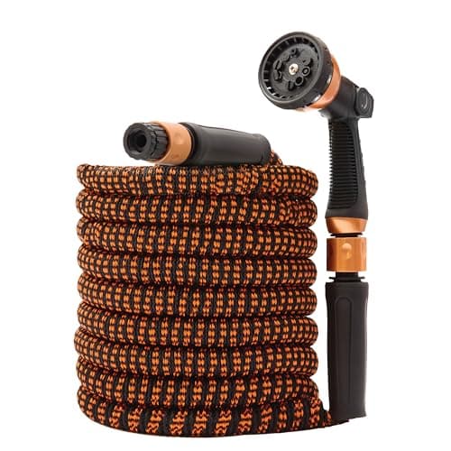 Image of Coopers of Stortford - Copper-Colour Expanding Garden Hose Pipe 15m/49ft - Flexible Kink-Free, Garden Hose with 10 Spray Nozzle - Lightweight & Durable