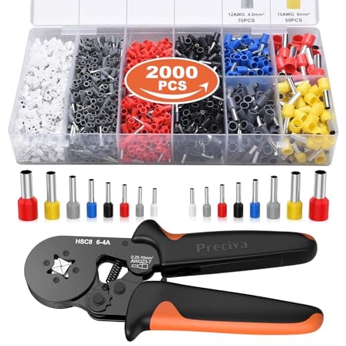 Image of Crimping Tool Set & 2000 Ferrules, Preciva 0.25-10mm² / AWG23-7 Self-Adjusting Wire Crimper, Ratchet Design with Crimp connectors for Household & Industrial Electrical Work