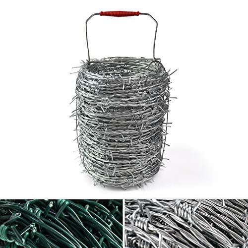 Image of Barbed Wire Fencing Roll, 1.7 mm x 50 Metres (164 FT), 14 ga. 10 cm Spacing, Heavy Duty Cattle Fence Wire Roll, High Tensile Garden Wire for Animals, Yards, Agriculture and Anti-intrusion (Galvanised)