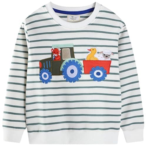 Image of Boys Tractor Sweatshirt Animals Jumper Crew Neck Cotton Long Sleeve Tops Shirts Toddler Kids Pullover Clothes Age 2-3 Years