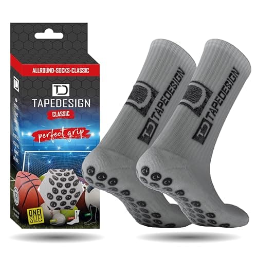 Image of Tapedesign - "Classic 1 Pair Non-Slip Football Grip Socks Light-Grey (Size 5-14) Men, Women & Kids - Soccer Socks for Adults & Youth (Unisex) - Anti-Slip Sport Socks for Basketball, Tennis & Running