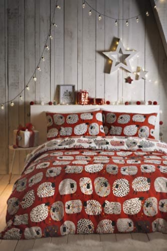 Image of Fusion Christmas - Dotty Sheep Christmas - Easy Care Duvet Cover Set - Single Bed Size in Red