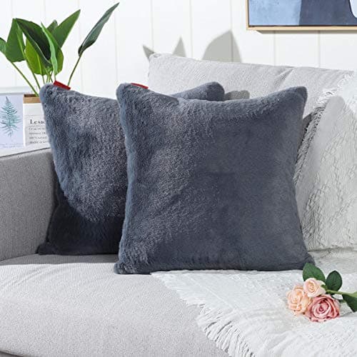Image of Mandioo Grey Faux Fur Cushion Covers 16x16 Inches Cushion Cases Fuzzy Cozy Soft Decorative Throw Pillowcases for Sofa Bedroom Car 40cmx40cm,Pack of 2